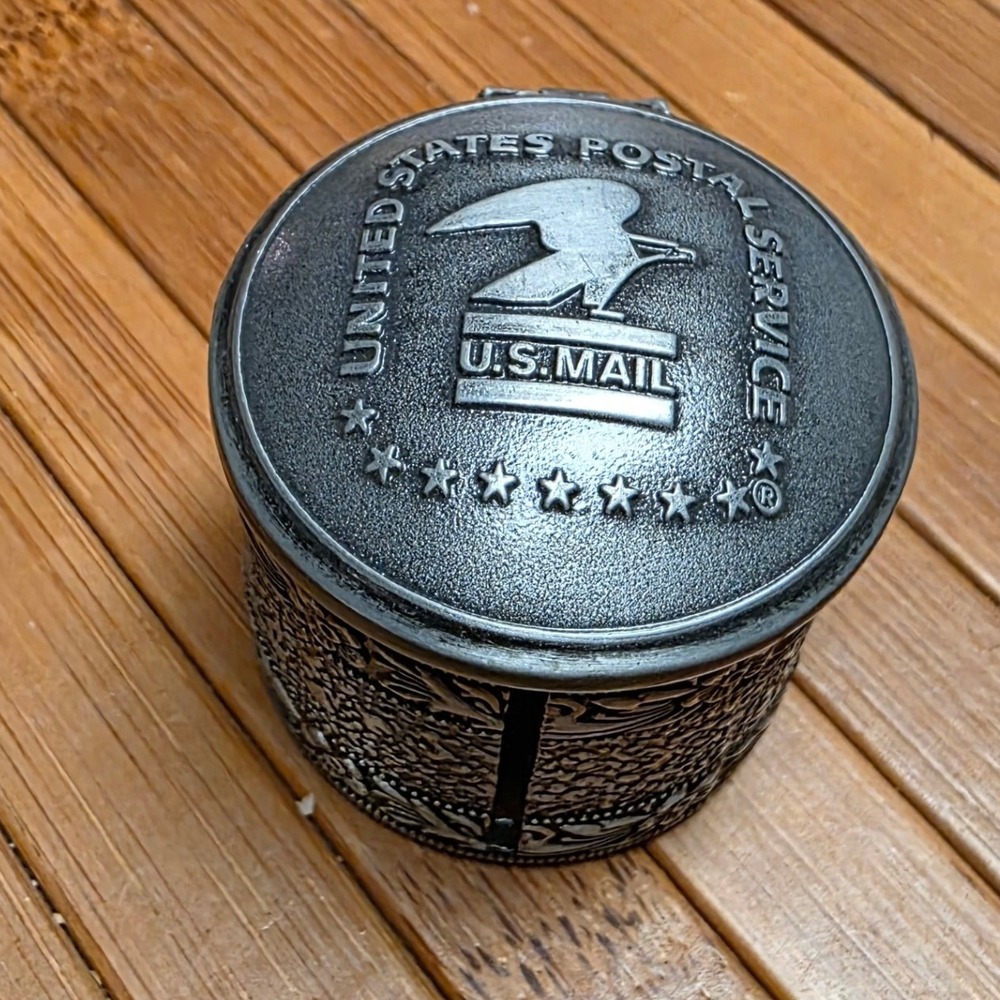 USPS Stamp Dispenser Silver Pewter Tone Floral Embossed Eagle